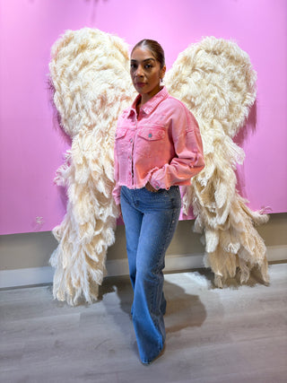 Ava Pink Denim Jacket with Rhinestones Stars Oversized Fit