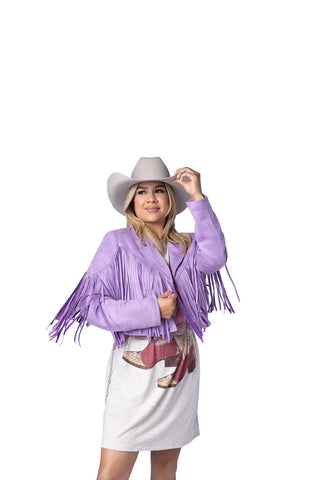 Gianna Cowgirl Faux Suede Lavender Western Fringe Jacket