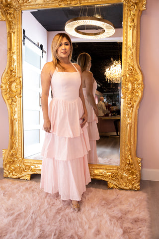 Rosie Pink Long Ruffled Dress