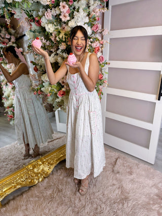 Dakota Dress – Romantic Midi Dress with Pink Details