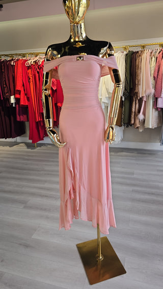 Malibu Blush Off-Shoulder Midi Dress