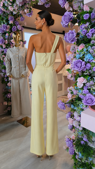Emely Yellow One-Shoulder Rhinestone Two-Piece Set