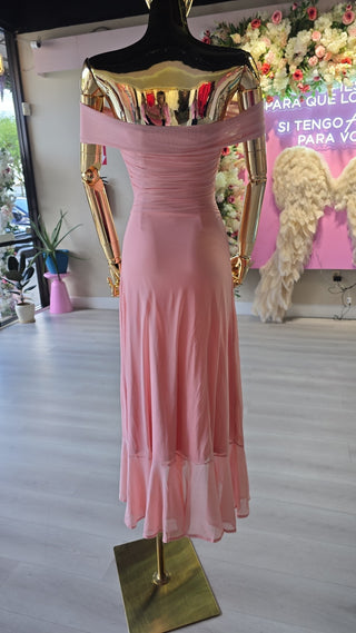 Malibu Blush Off-Shoulder Midi Dress