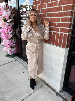 Gracie Beige Silky Lightweight Coat Elegant Classy