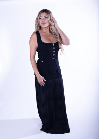Julieta Black Pleated Skirt Set