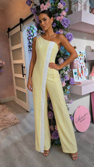 Emely Yellow One-Shoulder Rhinestone Two-Piece Set
