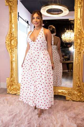 Lolita Long White Dress with Red Hearts