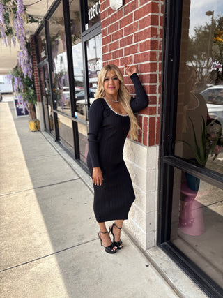 Fleur Stretchy Bodycon Long Sleeves Dress with Rhinestones Details