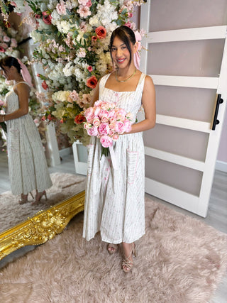 Dakota Dress – Romantic Midi Dress with Pink Details