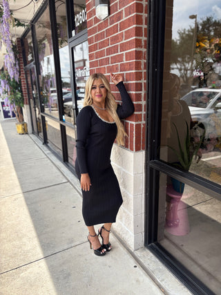 Fleur Stretchy Bodycon Long Sleeves Dress with Rhinestones Details