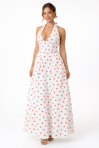 Lolita Long White Dress with Red Hearts
