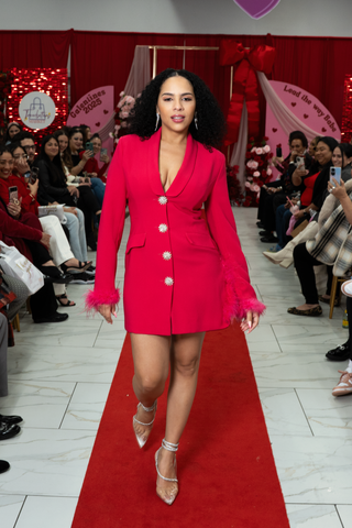 Sabrina Hot Pink Suit Dress - Blazer Dress with Buttons and Feathers Details