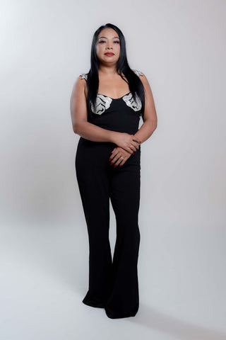 Celina Elegant Jumpsuit with Rhinestones Roses