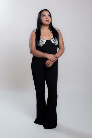 Celina Elegant Jumpsuit with Rhinestones Roses