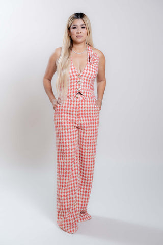 Olivia Gingham Pattern Two Piece Set - Pants + Vest