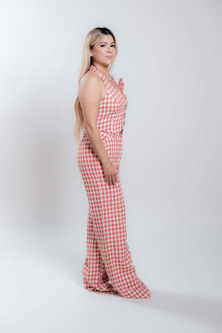 Olivia Gingham Pattern Two Piece Set - Pants + Vest