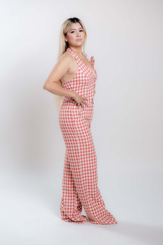 Olivia Gingham Pattern Two Piece Set - Pants + Vest