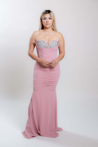 Taylor Long Strapless Dress with Rhinestones Details & Corset