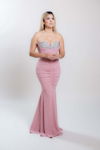 Taylor Long Strapless Dress with Rhinestones Details & Corset