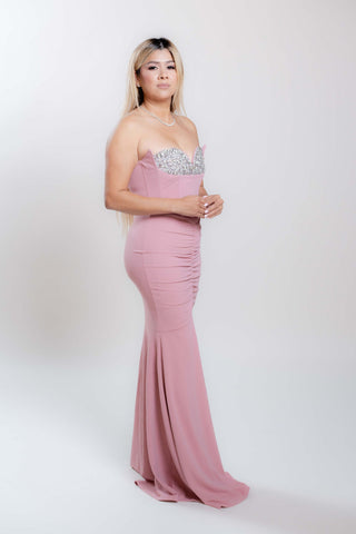 Taylor Long Strapless Dress with Rhinestones Details & Corset