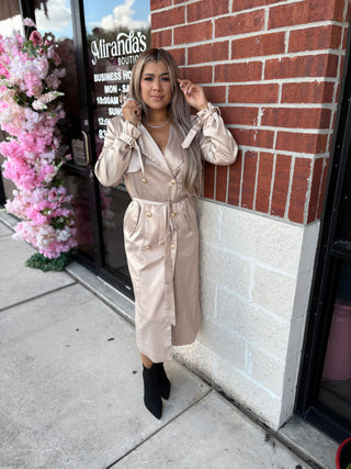 Gracie Beige Silky Lightweight Coat Elegant Classy