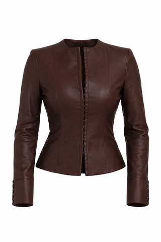 Maddie Jacket – Women’s Brown Leather Look Structured Jacket