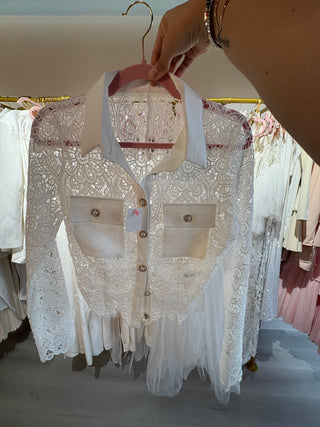 Emma Sheer Lace Buttoned Cropped Shirt