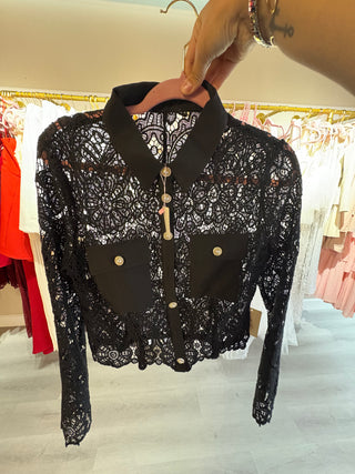 Emma Sheer Lace Buttoned Cropped Shirt