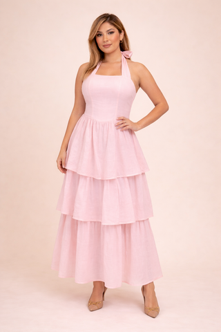 Rosie Pink Long Ruffled Dress