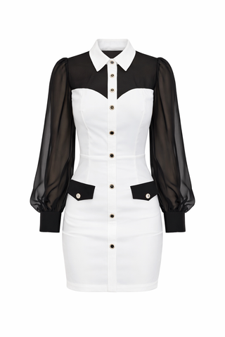 Britt Dress – Black & White Button Mini Dress