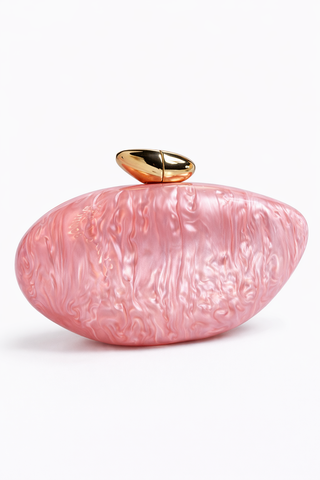 Sibi Marble Pink Clutch – Structured Evening Bag with Magnetic Closure & Detachable Crossbody Strap