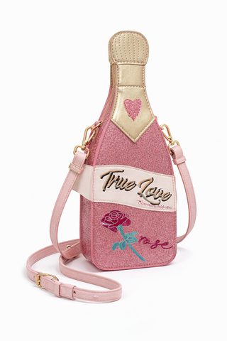 Rosé Champagne Bottle Crossbody Bag – Novelty Mini Bag with Detachable Strap