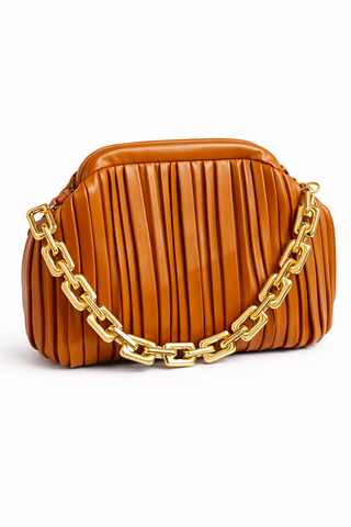 Amalia Shoulder Bag – Faux Leather Pleated Handbag with Chain & Detachable Strap