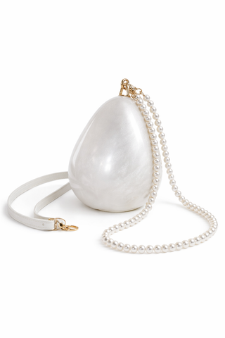 Anabel Rigid Pearl Clutch Bag – Silvery White