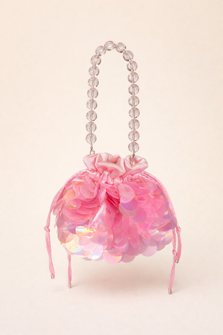 Rafaela Pink Satin Sequin Pouch Bag