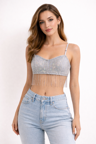 Jenny Denim Rhinestone Crop Top