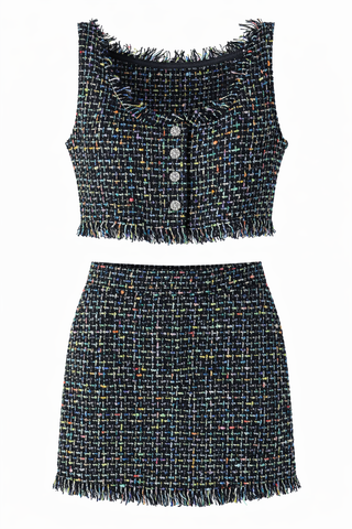 Olivia Tweed Matching Set Skirt + Crop Blouse