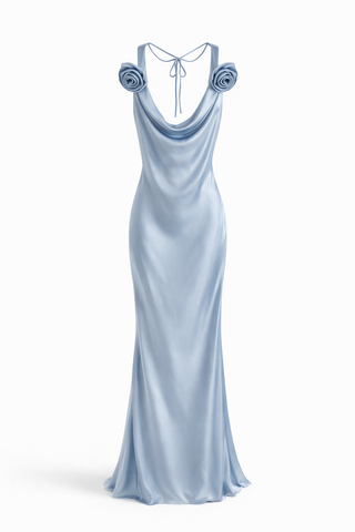 Emilia Backless Satin Maxi Dress – Light Blue Elegant Evening Gown