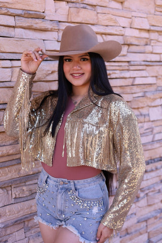 Whitney Gold Fringe Sequin Jacket