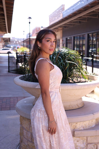 Denise Beige Embroidered Midi Dress