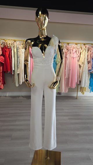 Andrea Pearl One-Shoulder Jumpsuit – White