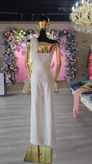 Andrea Pearl One-Shoulder Jumpsuit – White