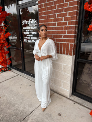 Elodie White Two Piece Set Cropped Top and Straight Leg Pants