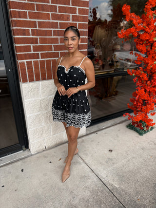 Valentina Black Romper Dress with Pockets Embroidered Details Summer Outfit