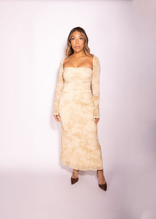 Lizzie Three Piece Set Long Skirt + Top + Arms Cover Vacay Elegant Sexy