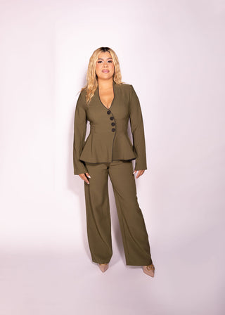 Grace Olive Matching Set Blazer + Pants Elegant