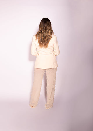 Cloe Two Piece Set Blazer + Sheer Pants with Pearls Details Sexy Elegant