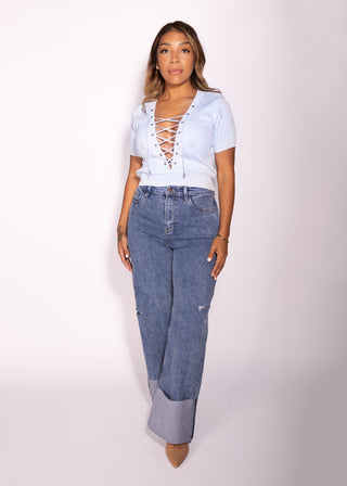 Noelia Sexy T-Shirt Light Blue Stretchy One Size