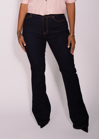 Georgia Flared Denim Jeans Mid-Rise Dark Blue