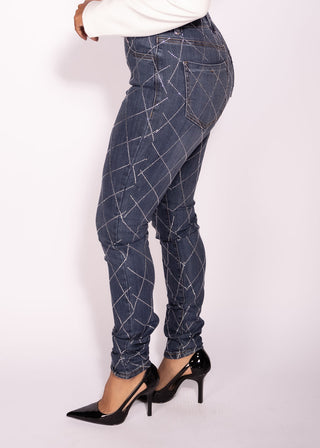 Kelly Skinny Jeans Denim Stretchy with Rhinestones Details